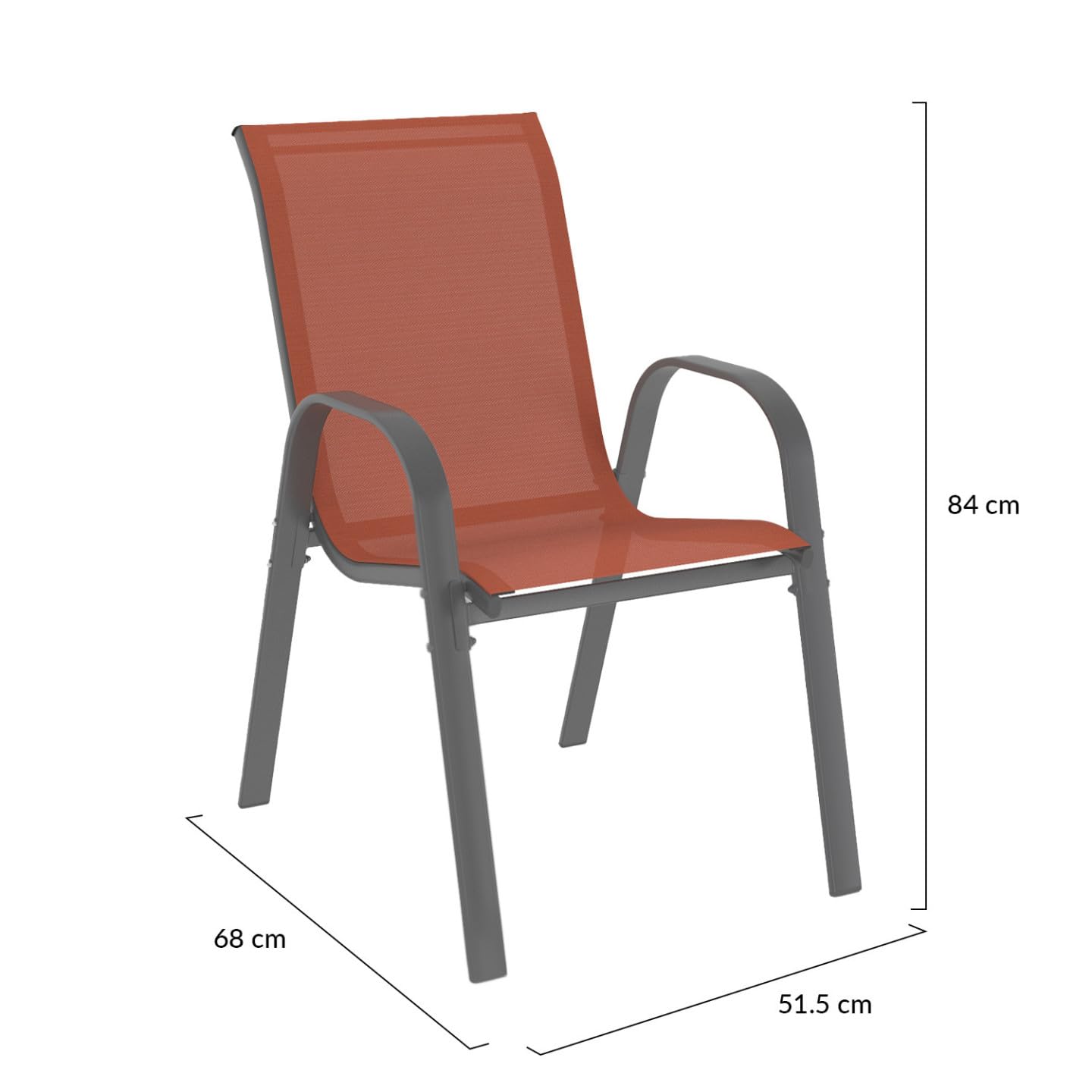 IDMarket - Lot de 6 chaises de Jardin LYMA métal et textilène empilables Gris Noir et Terracotta