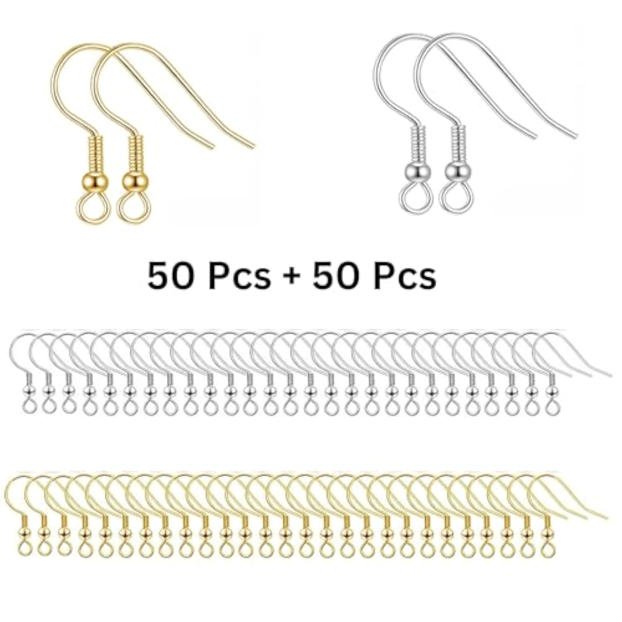 100 pcs Earring Hooks for Jewellery Making Kit, Golden & Silver