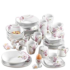 Creatable, 18464, Square orchidee combiservies, 30-delig, porselein, wit, 30-delig