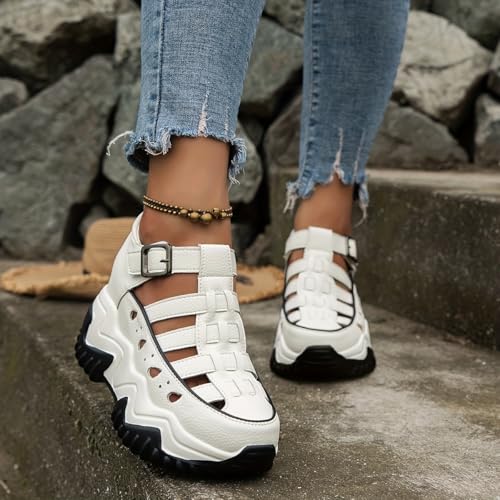 Women's Platform Wedge Sandals, Hollow Out Colorblock Buckle Strap Shoes, Fashionable Heightening Sandals4