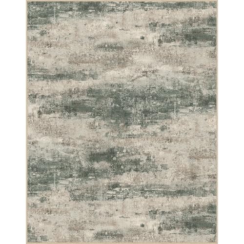 Area Rugs 10x14 for Living Room Bedroom, Modern Abstract Machine Washable Rug, Large Soft Low Pile Floor Cover with Non Slip Backing for Dining Room, Muted Green/Beige
