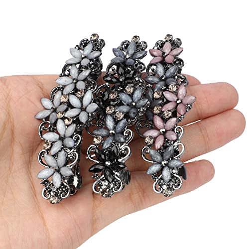 Foto von 3 Stück Elegante Haarspangen für Damen Mädchen, Glitzernde Mode Exquisite Blume Kristall Haarspangen (Rosa und Dunkelblau/Schwarz und Dunkelblau/Grau und Grau)