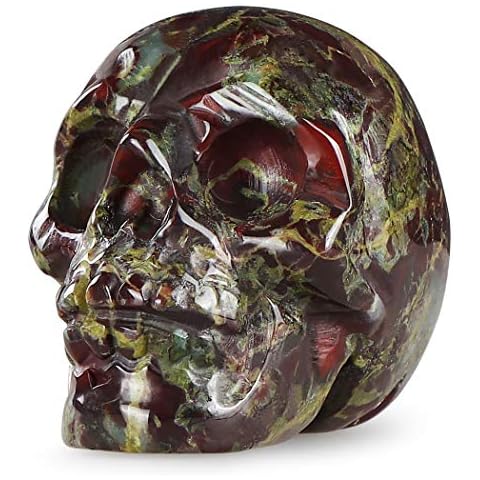 Artistone 2.0" Dragon Blood Stone Halloween Crystal Skull Decor Figurine Crystals and Healing Stones Statue Carved Human Skull Head Sculpture Ornaments for Home Kitchen,Art Room Decoration Cover