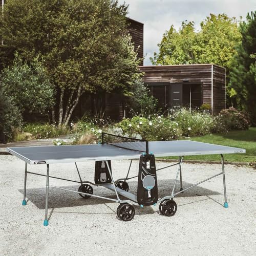 CORNILLEAU - 100X Outdoor Table Tennis Table - Folding & Compact - Weather and Schockproof - 4mm Laminate Top - Accessories Storage - Blue or Grey