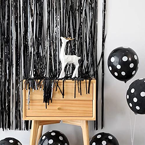 Aisszhao 2pcs 3.2ft x 6.5ft Black Foil Curtain Decoration,Black Tinsel Foil Fringe Curtains Streamer Backdrop for Birthday Graduation Wedding Engagement Bridal Shower Christmas,New Year Decoration