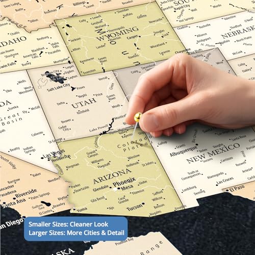 Image of IPIC - Personalized Canvas USA Map Painting for Wall Decor, Pinnable Board Amerika to Mark Travels, Custom Artwork with Names, USA Travel Map for Home, Office, Study, and RV, Ready to Hang
