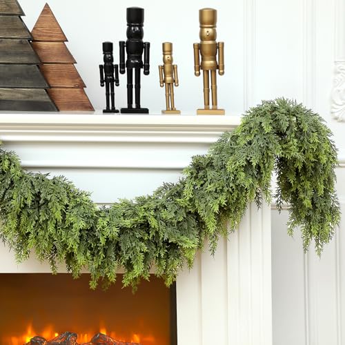 Waydress 2 Pcs 9ft Christmas Cedar Garland Artificial Realistic Soft and Thickness Green Faux Full Cedar Pine Garland for Fireplace Mantel Table Doorframe Indoor Outdoor Xmas Holiday Decoration