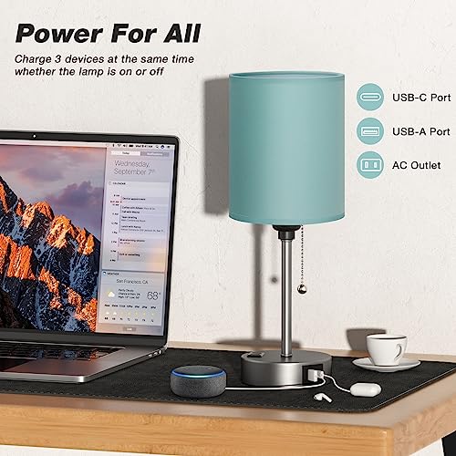 image for Dicoool Teal Bedside Lamp for Nightstand - 3 Color Temperature Table L