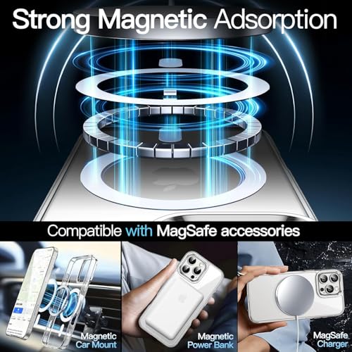 Image of JGD Magnetic Case for iPhone 16 Pro Max 6.9-Inch Compatible with MagSafe, Shockproof Phone Bumper Cover, Anti-Scratch Clear Back (Clear)