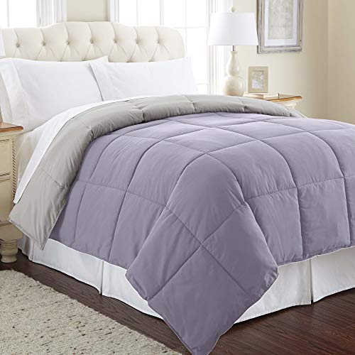 Amrapur Overseas Goose Down Alternative Microfiber Quilted Reversible Comforter/Duvet Insert - Ultra Soft Hypoallergenic Bedding - Medium Warmth for All Seasons - [Twin, Amethyst/Silver]