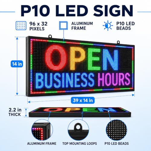 Image of CX P10 Outdoor LED Scrolling Sign, 39 x 14 in, IP65, 6000 Nits