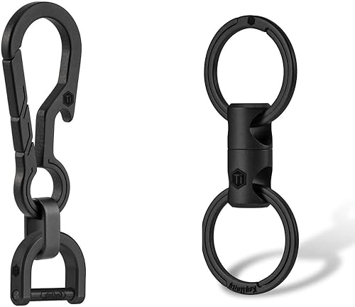 KeyUnity KM14BK Titanium EDC Bottle Opener Keychain Clip with D Ring & KA15BK Swivel Ring Bundle