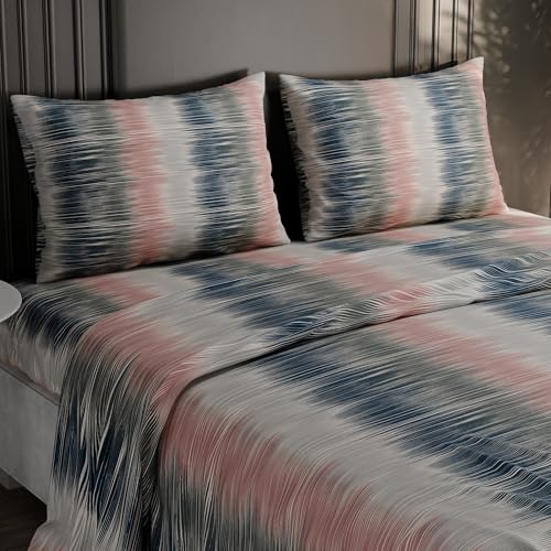 Image of BLISSHOME Everlast 150TC King Size Printed Bedsheet with 2 Pillow Covers for Double Bed, Aesthetic Bedding, Wrinkle Resistant, 100+ Wash Durable, Quick Dry, Geometric Pattern - Green (228cm x 274cm)