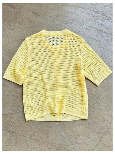 GORGLITTER Women's Button Up Cropped Cardigan Short Sleeve Sweater Fall Casual Boho Crochet Knit Tops2