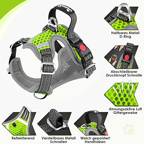 Eyein Hundegeschirr für Kleine Mittelgroße Hunde, Air Mesh Atmungsaktiv Brustgeschirr mit weichem Griff und Abschließbare Karabiner, ausbruchsicher reflektierend Hund Geschirr für Welpen, Grün, S