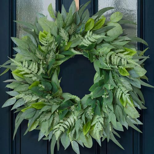 26 Inch Artificial Olive Eucalyptus Wreath for Front Door - Large All Season Greenery Wreath for Spring Summer Fall Winter, Indoor Outdoor Neutral Everyday Evergreen Wreath for Home Wall Porch Decor