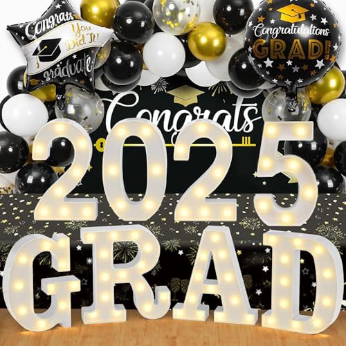 8 LED Marquee Letter Lights Grad 2025 Sign, Grad 2025 Light up Letters for graduation decorations, Class of 2025 Lights Decoration for High School Senior College Graduation Party Favor Supplies