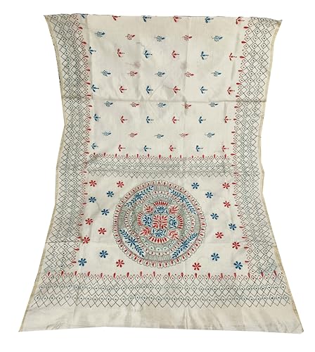 Image of SHRISTI CLOTHINGS Women's Hand Embroidered Cotton Silk Kantha Stitch Saree with Blouse Piece (SB420324 TWD75)