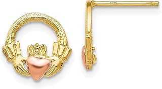 Brincos de ouro amarelo 14k dois tons de ouro amarelo Claddagh irlandês nó celta pino botão de bola joias finas para mulheres presentes para ela, Cristal Ouro amarelo