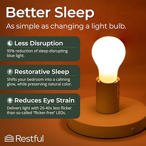 Image of Restful 2-Pack Bedtime Bulb v2 for Better Sleep (45+ Years of Light) - Dimmable Low Blue Light Bulb, Easy Setup, Reduces Eye Strain