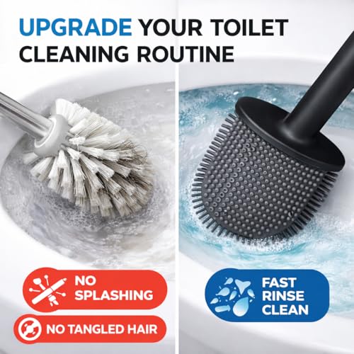 Image of Silicone Toilet Cleaning Brush Bathroom Cleaning Accessories Toilet Brush with Holder Stand Commode Cleaning Brush Closet Cleaning Brush Pot Cleaner Brush