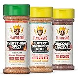 Sweet & Spicy Combo Pack of 3, Spices, Toppers and Seasoning Gift Set - Everything Spicy, Buttery Cinnamon Roll & Chocolate Donut - Premium All Natural & Healthy Spice Blend - Flavor God Seasonings