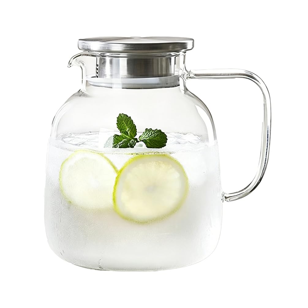 YTSMZX Glass Water Jug Transparent With Lid Iced Tea Pitcher for Fridge Carafe With Lid Glass Water Jug For Juice Milk Cold Or Hot Beverages Durable,1.85L