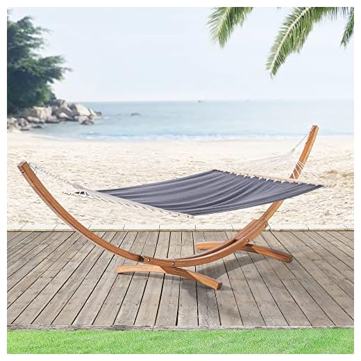 [en.casa] Hamaca Silla Colgante con Soporte Asiento Variable Jardín Balcón Alerce Poliéster hasta 120kg 415 x 120 x 125 cm Gris Oscuro Natural