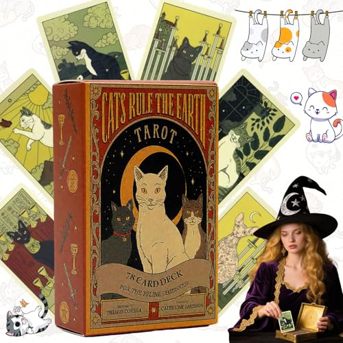 lankai Baraja Tarot, Tarot Cartas,Cartas del Tarot - Los Gatos Gobiernan La Tierra, Tarot De Aprendizaje, Baraja De 78 Cartas para Amantes De Los Felinos, Juego De Adivinación