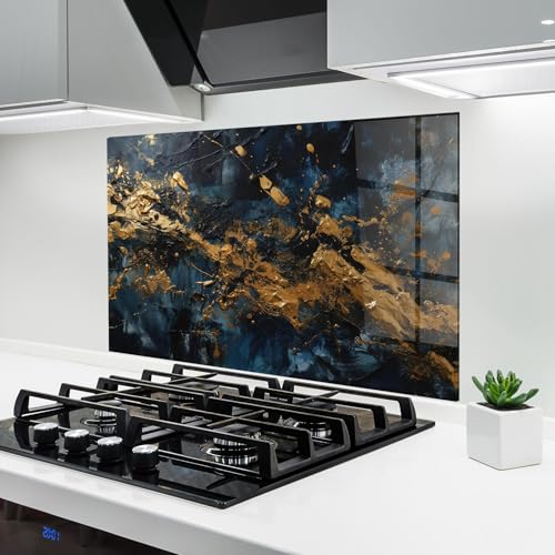 ARTHUB® Crédence de Cuisine en Verre 60x100 cm, Gold Explosion | Protection Contre Les éclaboussures, Revêtement Mural en Carreaux, Plaque en Verre, Verre...