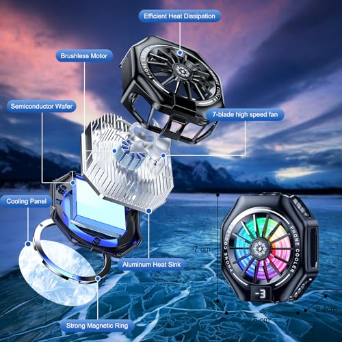 Image of Amsdifio Phone Cooler for Gaming, 15W Magnetic Mobile Cooler, Gaming Cooling Fan with 3 Level Model Dislay, RGB Light, Semiconductor & 7-Blade Fan, Phone Cooling Pad for IOS & Android Phones