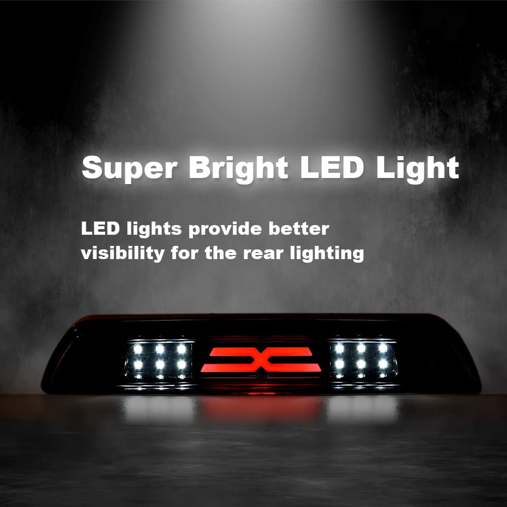 CHEDA LED Bar Rear Third Brake Light Cargo Lamp Smoke Compatible with 2007 2008 2009 2010 2011 2012 2013 2014 2015 2016 2017 2018 Toyota Tundra(Clear lens Black Bottoms)