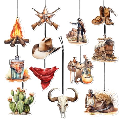 Linyuthia 24 Pcs Western Car Air Freshener for Country Rearview Mirror Car Accessories Cowboy Drift Air Freshener for Auto Diffuser for Men Women, Ice, Mint, Newcar Smell, 12 Flavors