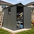 Devoko 4x6 FT Plastic Outdoor Storage Shed with Floor, Waterproof Resin Tool Shed with Lockable Door & Window, All-Weather Garden Shed for Backyard Patio Lawn, Dark Gray