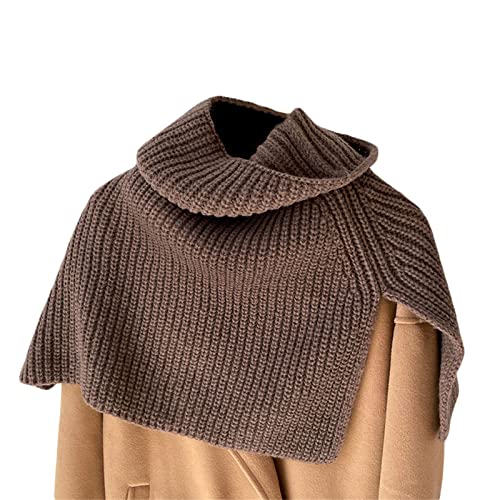 Womens Turtleneck Poncho Cloak Short Style Asymmetric Knitted Solid Color Slit Wrap Shawl Scarf
