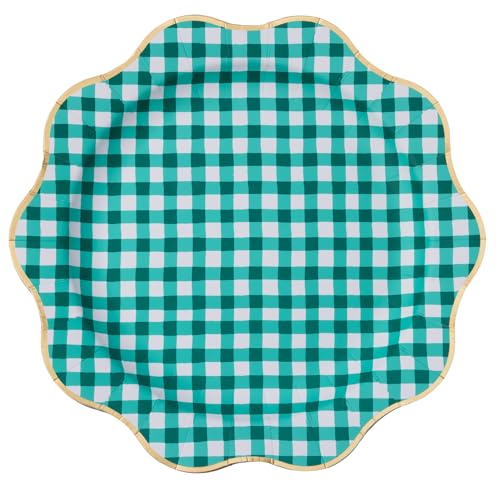 Image of Bonjour Fete Elegant Emerald Green Gingham Dinner Plates, Pack of 8, 11 inchD