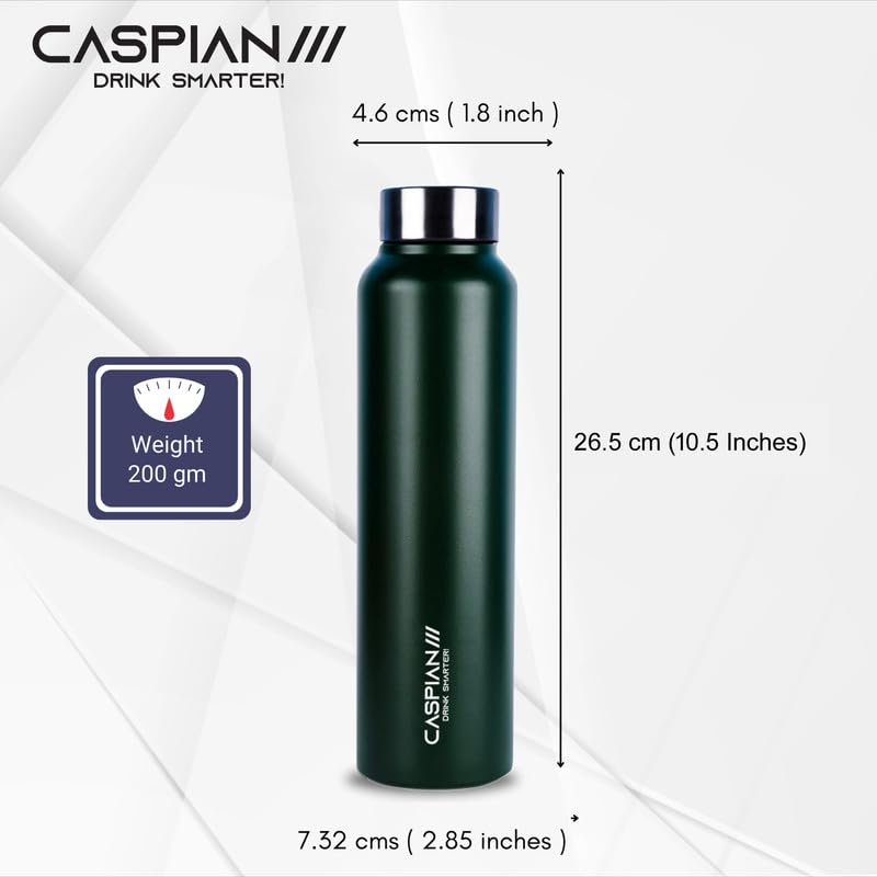 Image of CASPIAN / / / Astra Stainless Steel Water Bottle 1 ltr (Litre) for Fridge, Home, Office, School, Gym-Ideal for Adults, Men, Women, Kids, Boys, Girls-1000ml Leakproof, Rust free, Set of 3, Forest Green