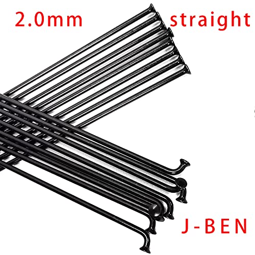 Rayons de vélo 2.0 mm noirs lot de 16 J-HOOK de 290 mm pour réparation de roue arrière - 2