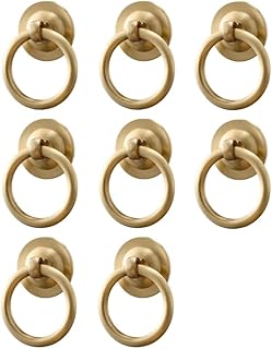 RZDEAL 8 Pack Solid Brass Cabinet Pulls Ring Drawer Pulls, Gold Kitchen Cabinet Handles Brass Brushed Drawer Handles