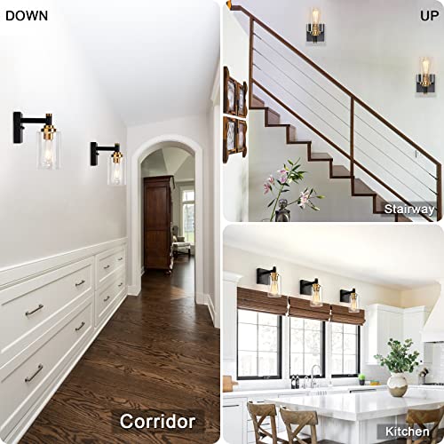 ZCHAOZ Black and Gold Wall Sconces Set of Two Bathroom Light Fixtures Brass Sconces Wall Lighting Modern Wall Light Fixtures with Glass Shade Rustic Wall Lamps for Living Room Bedroom Hallway Kitchen - Image 4