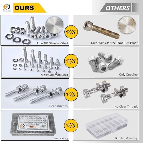 Image of Epi-Torque Stainless Steel 202 Grade Counter Sunk Flat Head Allen Key Bolt M6 Assortment With Matching Nuts, Washer & Allen Key Pack Of 320 Pcs