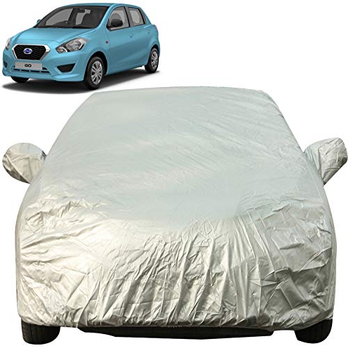 Image of Autofact Waterproof Car Body Cover with Mirror Pockets Compatible for Nissan Datsun Go Plus (Triple Stitched, Bottom Fully Elastic, Light Grey 2 X 2 Matty)