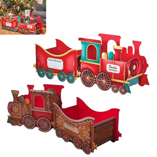 Unyub Christmas Presents Trains, Santa's Gift Train, Deliver Holiday Cheer in Style, Whimsical Gingerbread-Style for Hold Presents Candy, Holiday Party Centerpieces Gift Boxes, Family Decor(A+b)