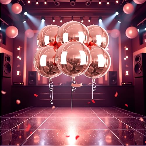 Image of 6pcs 22 Inch Rose Gold 4D Foil Balloons - Large Premium Balloons for Disco Birthday Graduation Party Decorations