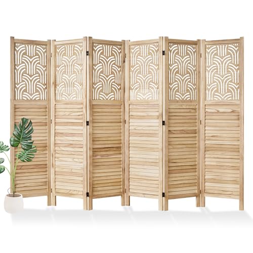 Svimi Folding Room Divider, 66.9 Inch 6 Panels Wood Carved Privacy Screens, Free Assembled...