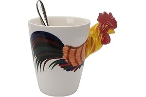 Novelty Rooster Coffee Mugs, Painted in Hand with 3D Handle
