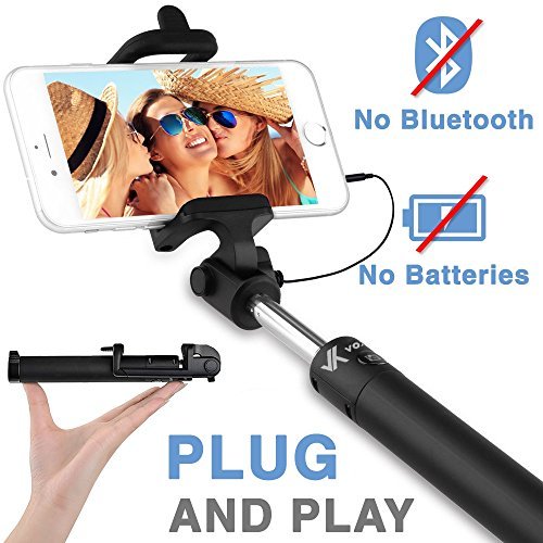 NIRVASENSE Ultra Portable Wired Selfie Stick No Bluetooth Pairing - No Battery Charging Premium & Sturdy Design Best Pocket Sized Cable Monopod - Compatible with iPhone, Android & All Smartphones
