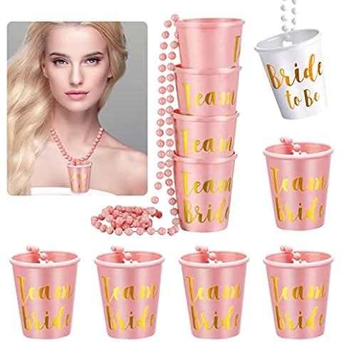 FANGZHE Team Bride Shot Glasses Cups, Party Shot Glass Necklace, Plastic Beaded Bridal Shot Glass Necklace for Bachelor Party and Bridal Shower Decorations 1 Bride to Be, 11 Team Bride Cover