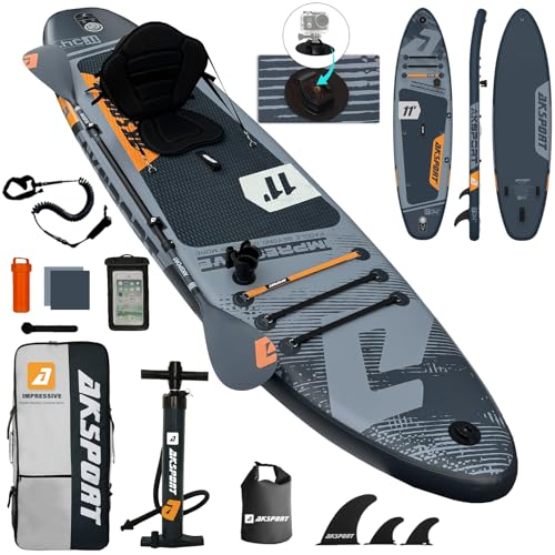 AKSPORT 11' x 34'' x 6'' Inflatable Stand Up Paddle Board with Full Accessories,Wide Stable Design, Non-Slip Deck- 2-in-1 Convertible SUP/Kayak for Adults