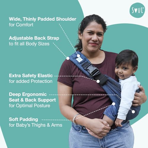 Image of Soulslings Imbu Buckle Hip Sling Baby Carrier -100% Cotton - Denim | Baby Toddler Carrier | Baby Sling Carrier | Lightweight Sling Baby Carrier for Babies & Toddlers | Adjustable for 6 - 30 Months (Upto 20kg)